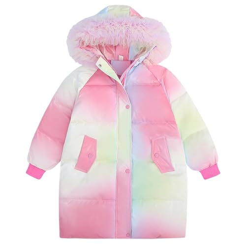 L PATTERN Winterjacke Kinder Mädchen Lang Daunenjacke Kapuze Bogen Outdoor Steppjacke Winddicht Warm Verdickt Mantel,Rosa,122-128 von L PATTERN