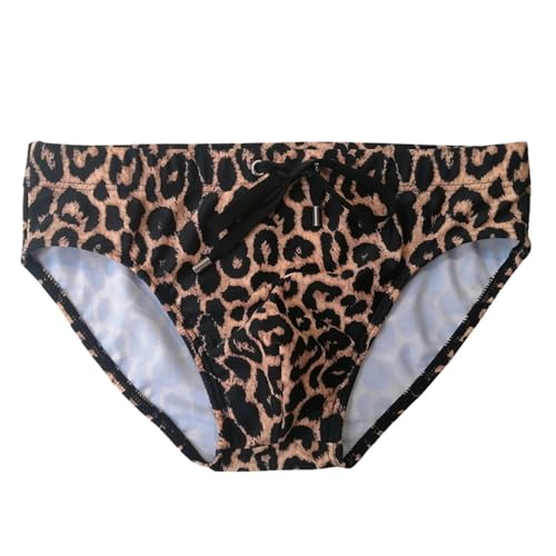 L-Peach Badeanzug Herren Badebekleidung Boxershorts Schwimmen Strand Meer Pool Sport Slip Shorts A Schwarz XXL, L, Leopardenmuster, XXL von L-Peach