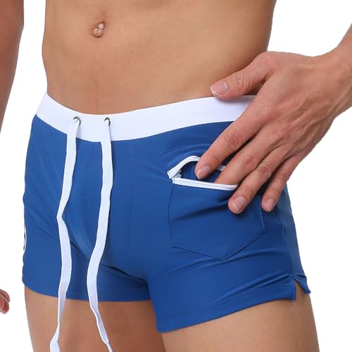 L-Peach Badeanzug Herren Bademode Boxershorts Schwimmen Strand Meer Pool Sport Slip Shorts, A1 Blau, XXL von L-Peach