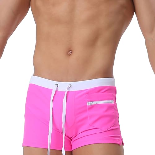 L-Peach Badeanzug Herren Bademode Boxershorts Schwimmen Strand Meer Pool Sport Slip Shorts, A1 Pink, XL von L-Peach