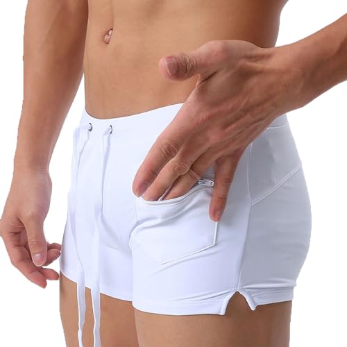 L-Peach Badeanzug Herren Bademode Boxershorts Schwimmen Strand Meer Pool Sport Slip Shorts, A1 Weiß, S 7-9 von L-Peach