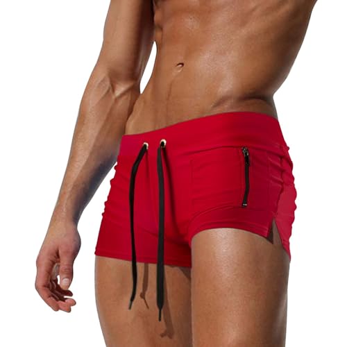 L-Peach Badeanzug Herren Bademode Boxershorts Schwimmen Strand Meer Pool Sport Slip Shorts, A2 Rot, M von L-Peach
