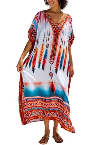 L-Peach Damen Baumwolle Blumenstickerei Langes Kleid Strandkleid Bikini Coverups One Size von L-Peach