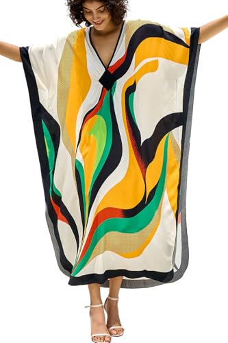 L-Peach Damen Baumwolle Böhmen Kimono Langes Kleid Pareos Strandkleid Bikini Cover Ups von L-Peach