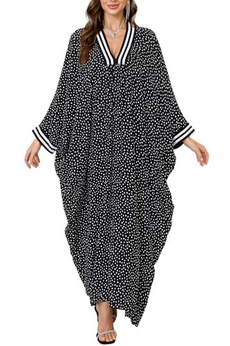 L-Peach Damen Baumwolle Kaftan Langes Kleid Kimono Maxi Strandkleid Bikini Cover Ups von L-Peach