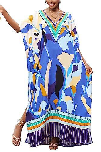 L-Peach Damen Baumwolle Kaftan Langes Kleid Maxi Strandkleid Bikini Coverups One Size von L-Peach