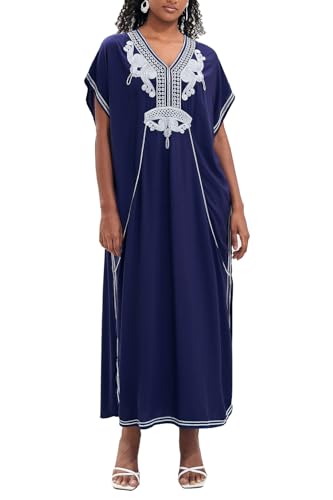 L-Peach Damen Baumwolle Kaftan Langes Kleid Maxi Strandkleid Bikini Coverups One Size von L-Peach