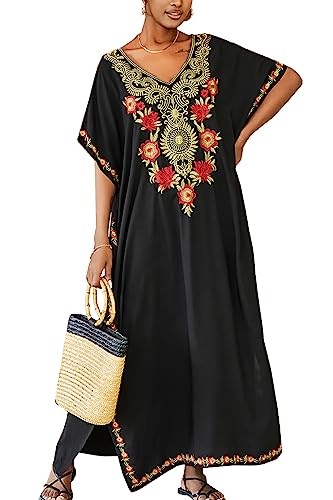 L-Peach Damen Baumwolle Kaftan Langes Kleid Strandkleid Bikini Coverups One Size von L-Peach