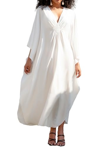 L-Peach Damen Baumwolle Kaftan Langes Kleid Strandkleid Bikini Coverups One Size von L-Peach