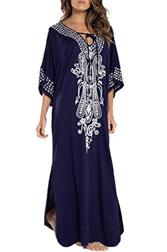 L-Peach Damen Kaftan Loungewear Boho Homewear Übergroße Kimono Maxi Strandkleid Cover Ups Robe von L-Peach