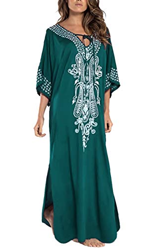 L-Peach Damen Kaftan Loungewear Boho Homewear Übergroße Kimono Maxi Strandkleid Cover Ups Robe von L-Peach