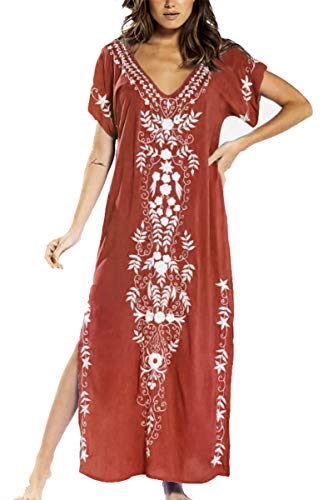 L-Peach Damen Kaftan Loungewear Boho Homewear Übergroße Kimono Maxi Strandkleid Cover Ups Robe von L-Peach