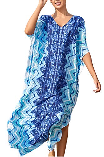 L-Peach Damen Blumendruck Kaftan Langes Kleid Strandkleid Pareo Cover ups One Size von L-Peach