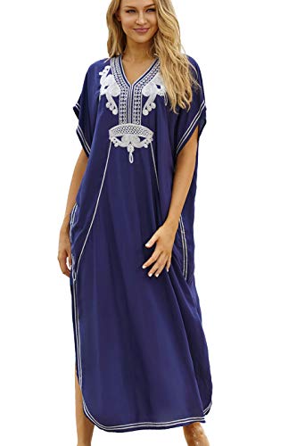 L-Peach Damen Blumendruck Kaftan Langes Kleid Strandkleid Pareo Cover ups One Size von L-Peach