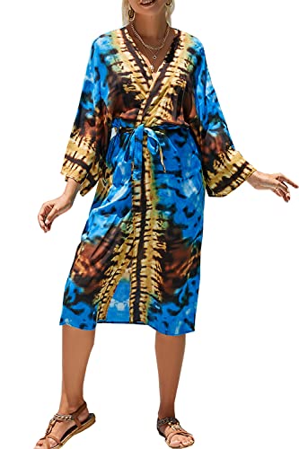 L-Peach Damen Bohemian Cardigan Nachthemd Langes Loungewear Strandkleid Vertuschungen Robe Sarong Pareo von L-Peach