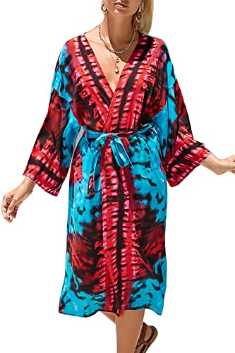 L-Peach Damen Bohemian Cardigan Nachthemd Langes Loungewear Strandkleid Vertuschungen Robe Sarong Pareo von L-Peach