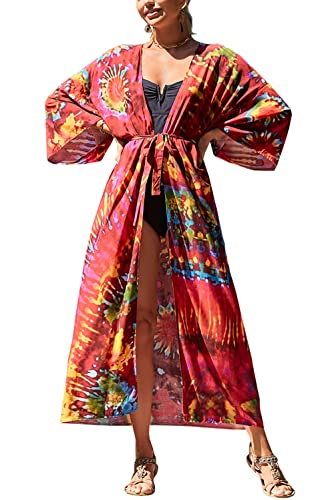L-Peach Damen Bohemian Cardigan Nachthemd Langes Loungewear Strandkleid Vertuschungen Robe Sarong Pareo von L-Peach
