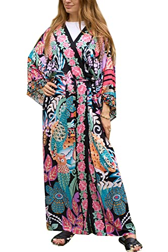 L-Peach Damen Bohemian Cardigan Nachthemd Langes Loungewear Strandkleid Vertuschungen Robe Sarong Pareo von L-Peach