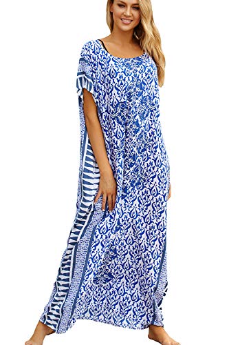 L-Peach Damen Bohemian Kaftan Cardigan Nachthemd Langes Loungewear Strandkleid Vertuschungen Robe Sarong Pareo von L-Peach
