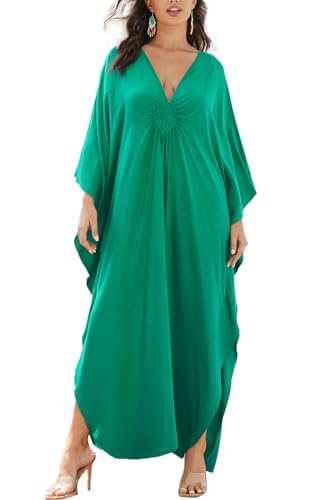 L-Peach Damen Bohemian Kaftan Maxi Loungewear Oversized Nachthemd Homewear Strand Cover Up Kleid, C Lake Green, Einheitsgröße von L-Peach