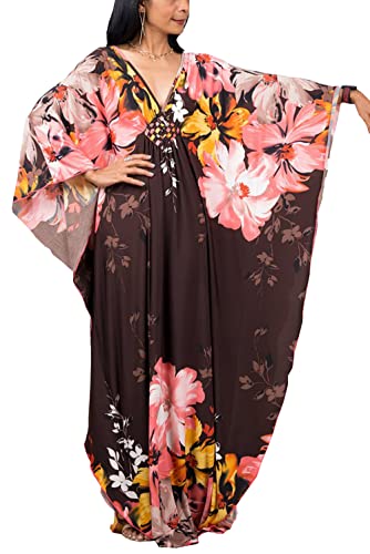 L-Peach Damen Bohemian Kaftan Maxi Loungewear Übergroße Nachthemd Homewear Strand Vertuschen Kleid von L-Peach