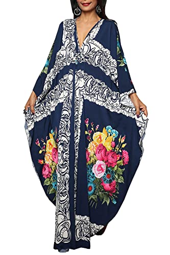 L-Peach Damen Bohemian Kaftan Maxi Loungewear Übergroße Nachthemd Homewear Strand Vertuschen Kleid von L-Peach