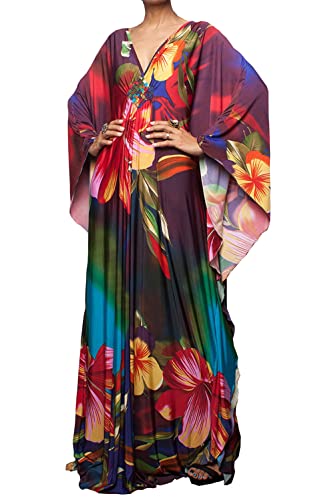 L-Peach Damen Bohemian Kaftan Maxi Loungewear Übergroße Nachthemd Homewear Strand Vertuschen Kleid von L-Peach