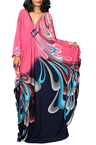 L-Peach Damen Bohemian Kaftan Maxi Loungewear Übergroße Nachthemd Homewear Strand Vertuschen Kleid von L-Peach