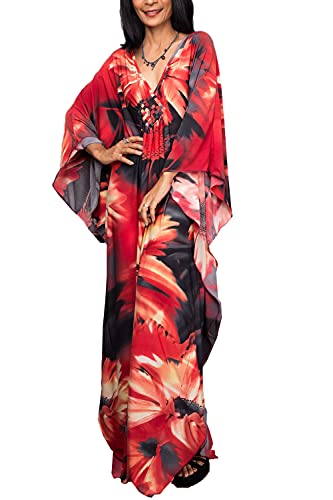 L-Peach Damen Bohemian Kaftan Maxi Loungewear Übergroße Nachthemd Homewear Strand Vertuschen Kleid von L-Peach