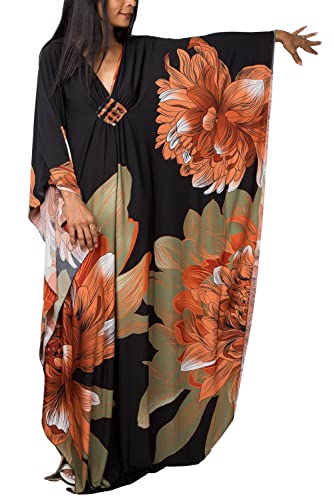 L-Peach Damen Bohemian Kaftan Maxi Loungewear Übergroße Nachthemd Homewear Strand Vertuschen Kleid von L-Peach