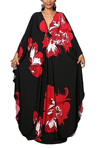L-Peach Damen Bohemian Kaftan Maxi Loungewear Übergroße Nachthemd Homewear Strand Vertuschen Kleid von L-Peach
