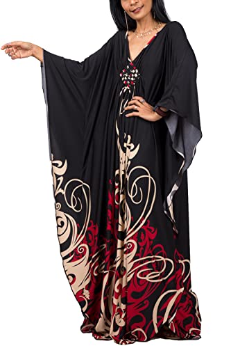 L-Peach Damen Bohemian Kaftan Maxi Loungewear Übergroße Nachthemd Homewear Strand Vertuschen Kleid von L-Peach