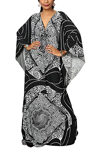 L-Peach Damen Bohemian Kaftan Maxi Loungewear Übergroße Nachthemd Homewear Strand Vertuschen Kleid von L-Peach