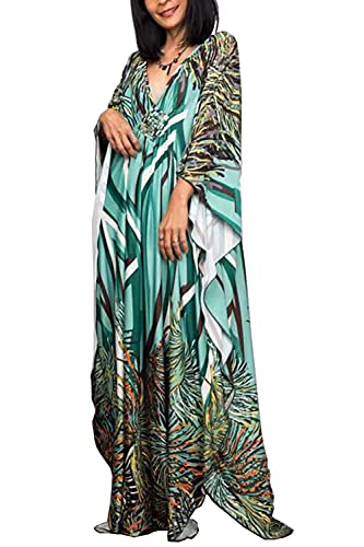 L-Peach Damen Bohemian Kaftan Maxi Loungewear Übergroße Nachthemd Homewear Strand Vertuschen Kleid von L-Peach