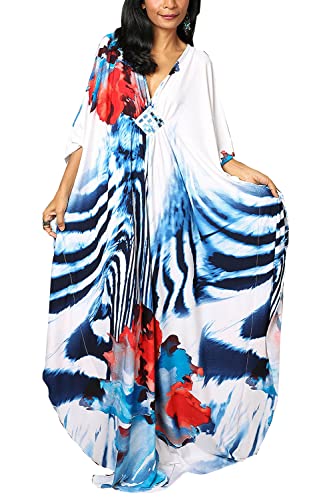 L-Peach Damen Bohemian Kaftan Maxi Loungewear Übergroße Nachthemd Homewear Strand Vertuschen Kleid von L-Peach