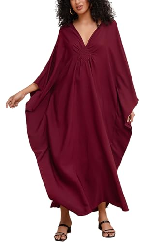 L-Peach Damen Bohemian Kaftan Maxi Loungewear Übergroße Nachthemd Homewear Strand Vertuschen Kleid von L-Peach