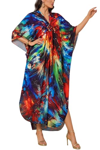 L-Peach Damen Bohemian Kaftan Maxi Loungewear Übergroße Nachthemd Homewear Strand Vertuschen Kleid von L-Peach