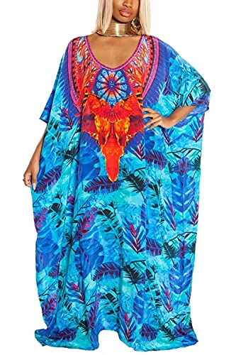 L-Peach Damen Bohemian Kaftan Maxi Loungewear Übergroße Nachthemd Homewear Strand Vertuschen Kleid von L-Peach