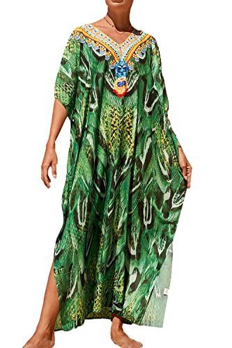 L-Peach Damen Bohemian Kaftan Maxi Loungewear Übergroße Nachthemd Homewear Strand Vertuschen Kleid von L-Peach