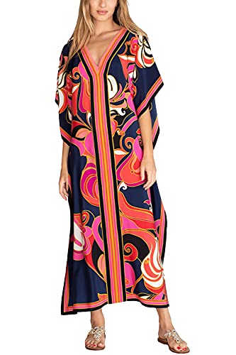 L-Peach Damen Bohemian Kaftan Maxi Loungewear Übergroße Nachthemd Homewear Strand Vertuschen Kleid von L-Peach