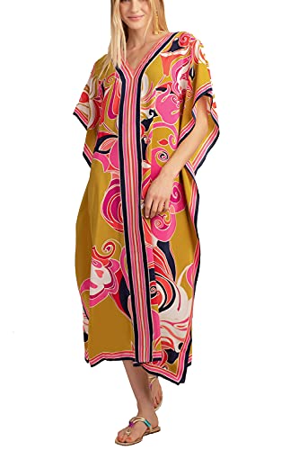 L-Peach Damen Bohemian Kaftan Maxi Loungewear Übergroße Nachthemd Homewear Strand Vertuschen Kleid von L-Peach