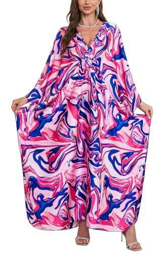 L-Peach Damen Bohemian Kaftan Maxi Loungewear Übergroße Nachthemd Homewear Strand Vertuschen Kleid von L-Peach