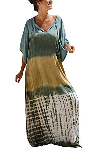 L-Peach Damen Bohemian Kaftan Maxi Loungewear Übergroße Nachthemd Homewear Strand Vertuschen Kleid von L-Peach