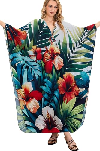 L-Peach Damen Bohemian Kaftan Maxi Loungewear Übergroße Nachthemd Homewear Strand Vertuschen Kleid von L-Peach