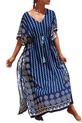 L-Peach Damen Bohemian Kaftan Maxi Loungewear Übergroße Nachthemd Homewear Strand vertuschen Kleid von L-Peach