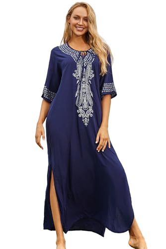 L-Peach Damen Bohemian Kaftan Maxi Loungewear Übergroße Nachthemd Homewear Strand vertuschen Kleid von L-Peach