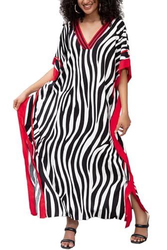 L-Peach Damen Bohemian Kaftan Maxi Loungewear Übergroße Nachthemd Homewear Strand vertuschen Kleid von L-Peach