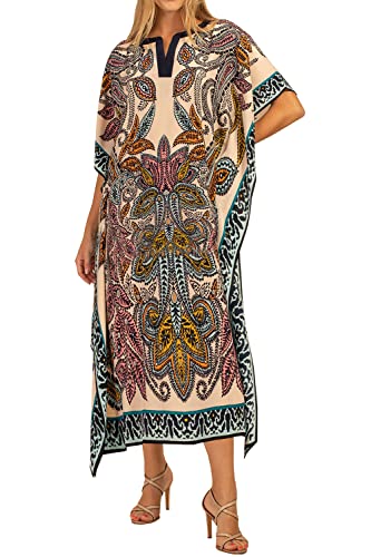 L-Peach Damen Bohemian Kaftan Nachthemd Langes Loungewear Strandkleid Vertuschungen Robe Sarong Pareo von L-Peach