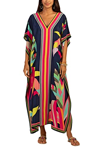 L-Peach Damen Bohemian Kaftan Nachthemd Langes Loungewear Strandkleid Vertuschungen Robe Sarong Pareo von L-Peach