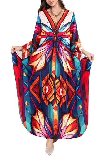 L-Peach Damen Bohemian Kaftan Nachthemd Langes Loungewear Strandkleid Vertuschungen Robe Sarong Pareo von L-Peach